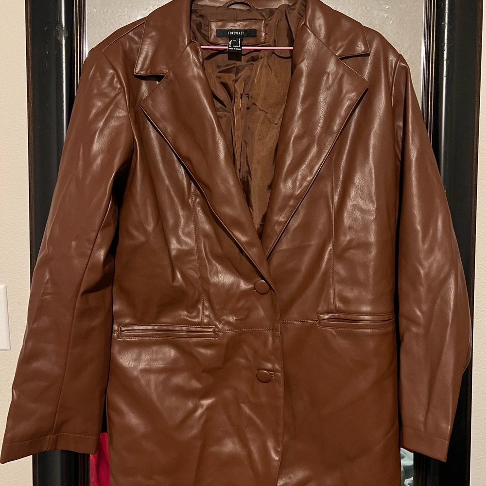 Forever 21 Chocolate Brown Faux Leather Jacket